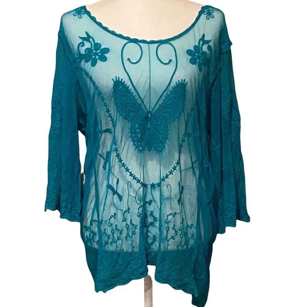 Urban Mangoz See Through Bell Butterfly Mesh Sleeve Top Size Small